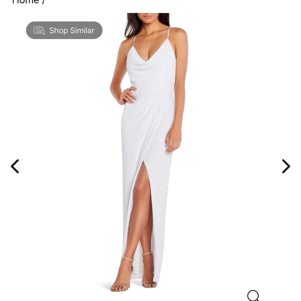 Aidan by Aidan mattox cowl neck column gown, white sequin gown with slit
